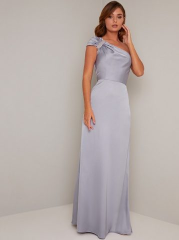 Chi Chi Ranya One Shoulder Maxi Dress Lilac Pale Blue