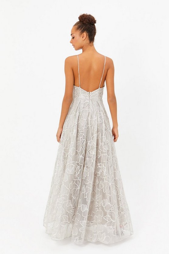 Coast Embroidered Full Skirt Maxi Dress Silver