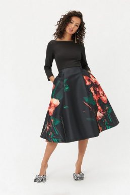 Coast Printed Full Skirt Midi Dress Black Multi