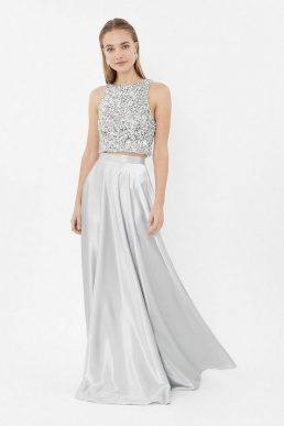 Coast Satin Maxi Skirt Grey Silver