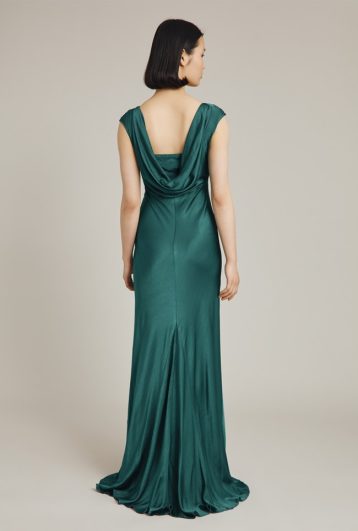 Ghost Salma/Olivia Satin Cowl Back Maxi Dress Emerald Green