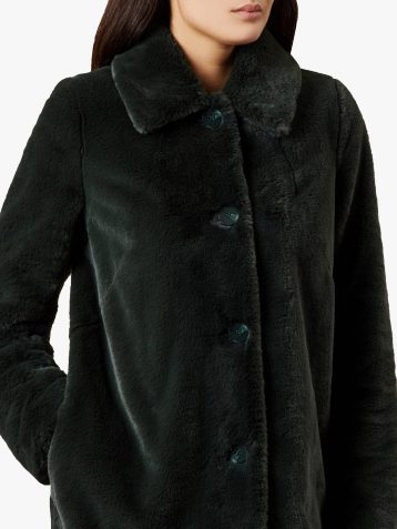 Hobbs Carron Faux Fur Coat, Dark Green