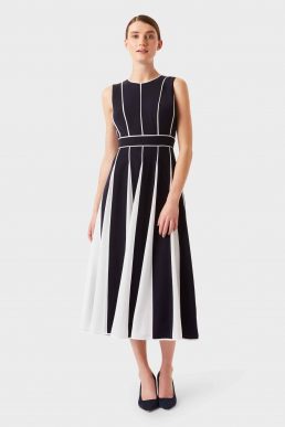 Hobbs Grace Stripe Midi Dress Black White
