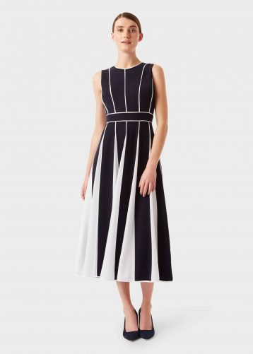 Hobbs Grace Stripe Midi Dress Black White