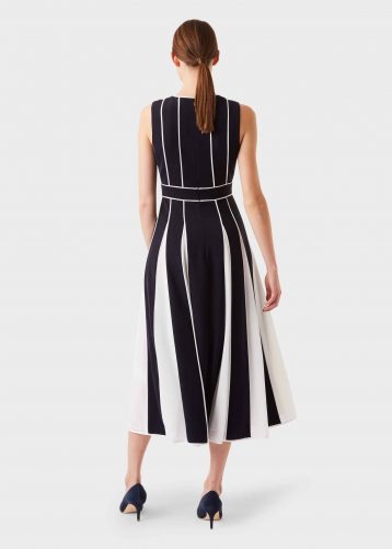 Hobbs Grace Stripe Midi Dress Black White