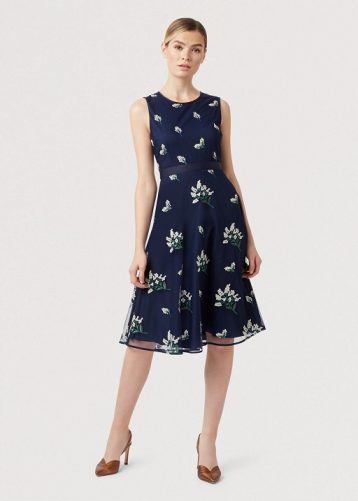 Hobbs Petite Julia Floral Print Dress Navy Ivory