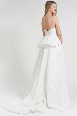 Jenny Yoo Piper V Neck Thin Strap Striped Organza Gown Wedding Dress Ivory