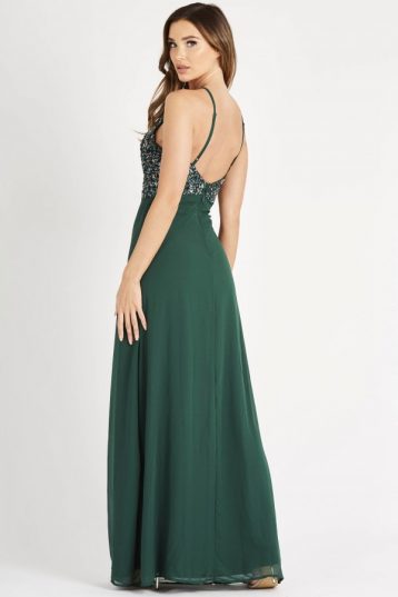 Lace & Beads Basia Green Maxi Sequin Bridesmaid Dress - Image 2
