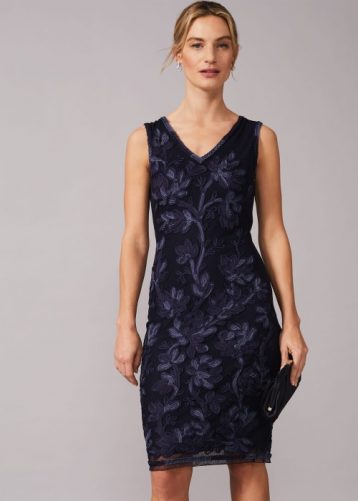 Phase Eight Blanca Tapework Fitted Shift Dress Navy Blue