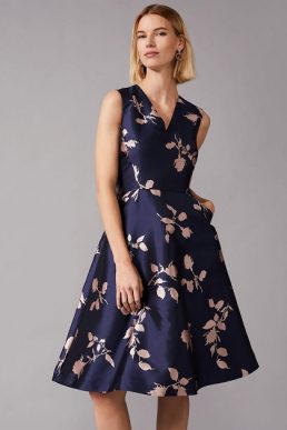 Phase Eight Jordyn Jacquard Fit And Flare Dress Navy Ballet Pink