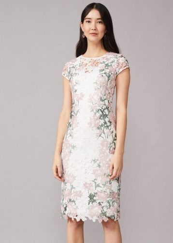 Phase Eight Kyra Lace Shift Dress Ivory Antique Rose