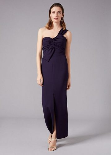 Phase Eight Layla Bow One Shoulder Maxi Bridesmaid Dress Violet Navy Blue
