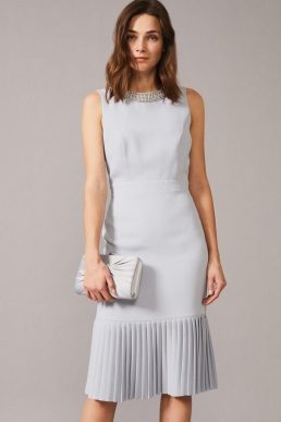 Phase Eight Nikia Pleated Hem Dress Mineral Pale Blue