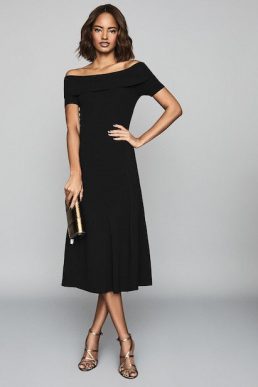 Reiss Melissa Bateau Neckline Midi Dress Black