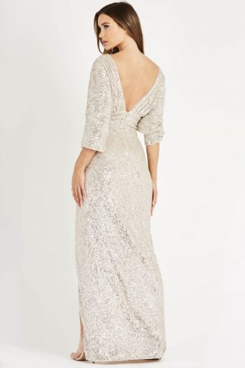 TFNC Jia Sequin Maxi Bridesmaid Sleeve Dress Silver Rose Gold