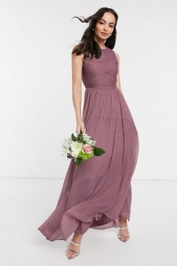 ASOS DESIGN Bridesmaid maxi dress with soft pleated bodice Mauve