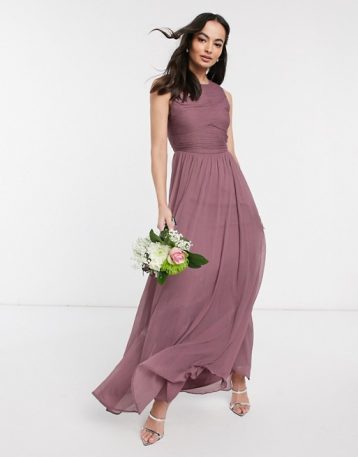 ASOS DESIGN Bridesmaid maxi dress with soft pleated bodice Mauve