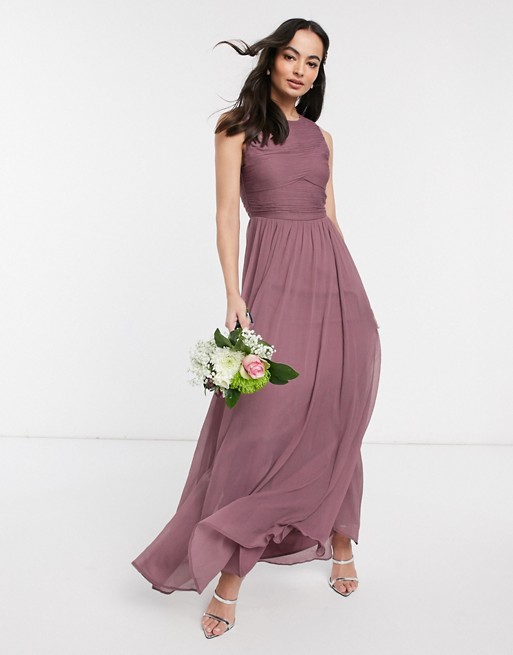 ASOS DESIGN Bridesmaid maxi dress with soft pleated bodice Mauve myonewedding