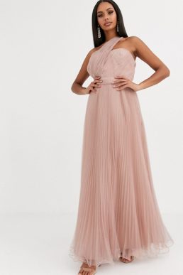 ASOS DESIGN one shoulder tulle wired hem maxi dress Pink Blush