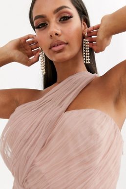 ASOS DESIGN one shoulder tulle wired hem maxi dress Pink Blush