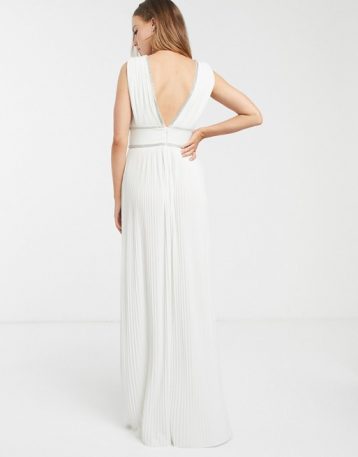 ASOS DESIGN premium pleat maxi dress with diamante trim, Ivory - Image 2