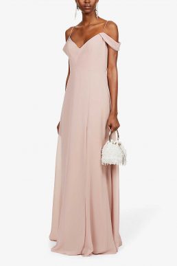 Jenny Yoo Priya Off The Shoulder Long Chiffon Gown Bridesmaid Dress Blush Pink