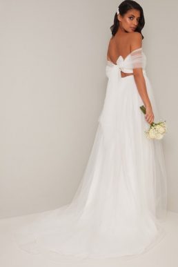 Chi Chi Bridal Tulle Bardot Willow Maxi Wedding Dress White