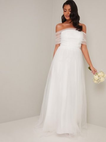 Chi Chi Bridal Tulle Bardot Willow Maxi Wedding Dress, White - Image 2