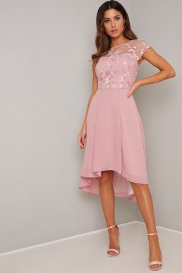 Chi Chi Floral Embroidered Devan Dress Mink Pink