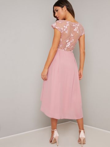Chi Chi Floral Embroidered Sheer Devan Dress, Mink/Pink - Image 2