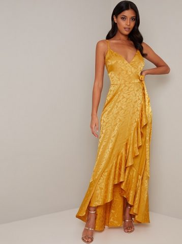 Chi Chi Marcia Satin Ruffle Maxi Dress Yellow Mustard