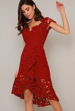 Chi Chi Moana Lace Sleeve Dress Red