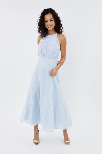 Coast 3D Textured Full Midi Dress Ice Pale Blue