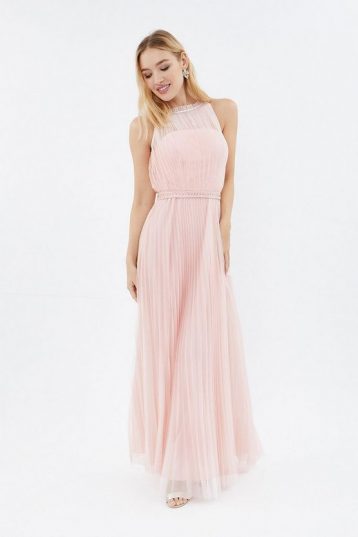 Coast Mesh Pleat Maxi Bridesmaid Dress Blush Pale Pink