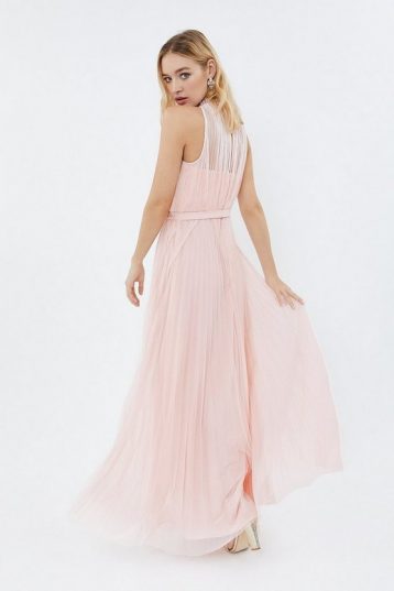 Coast Mesh Pleat Maxi Bridesmaid Dress, Blush/Pale Pink - Image 2