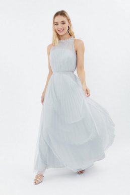 Coast Mesh Pleat Maxi Bridesmaid Dress Silver