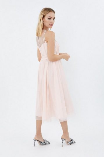 Coast Organza Tulle Prom Midi Dress Pale Pink