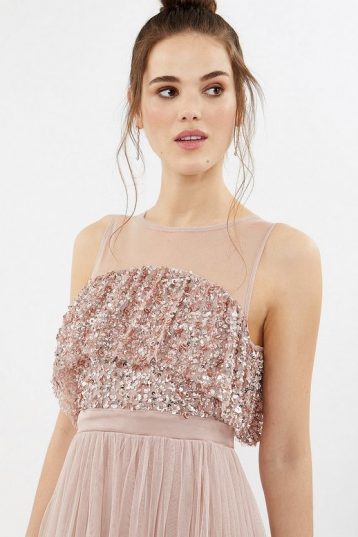 Coast Sequin Angel Sleeve Sequin Maxi Dress Blush Pale Pink