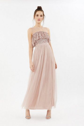 Sequin Tulle Frill Bodice Maxi Dress