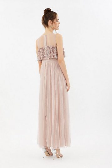 Coast Sequin Angel Sleeve Sequin Maxi Dress Blush Pale Pink