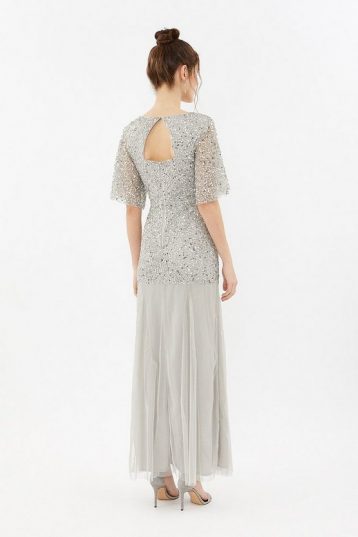 Coast Sequin Angel Sleeve Sequin Maxi Dress Silver