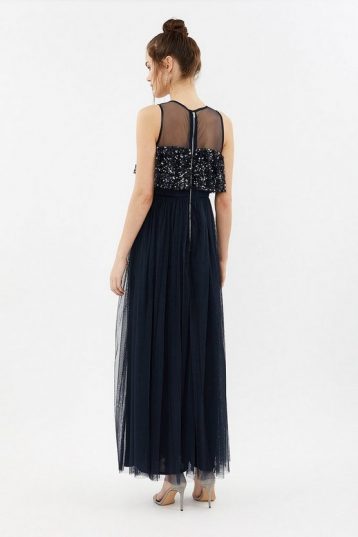 Coast Sequin Tulle Frill Bodice Maxi Dress Navy