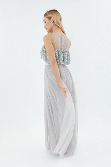 Coast Sequin Tulle Frill Bodice Maxi Dress, Silver - Image 2