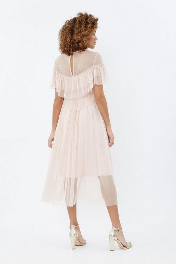 Coast Tulle Frill Midi Dress, Blush/Pale Pink - Image 2