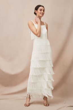 Phase Eight Elecia Fringe Wedding Dress Parchment Cream