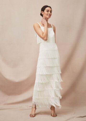 Phase Eight Elecia Fringe Wedding Dress Parchment Cream