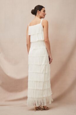 Phase Eight Elecia Fringe Wedding Dress Parchment Cream
