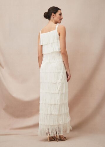 Phase Eight Elecia Fringe Wedding Dress Parchment Cream