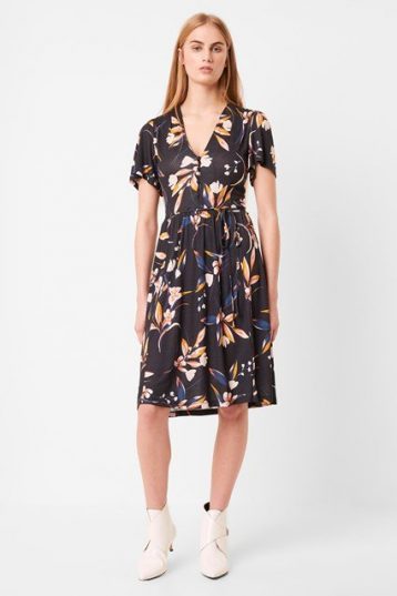 French Connection Elvia Floral Print Meadow Belted Dress Black Multi
