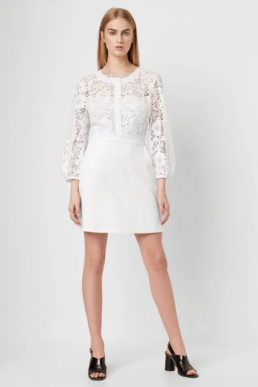 French Connection Shema Jersey Buttoned Lace Shift Dress Summer White